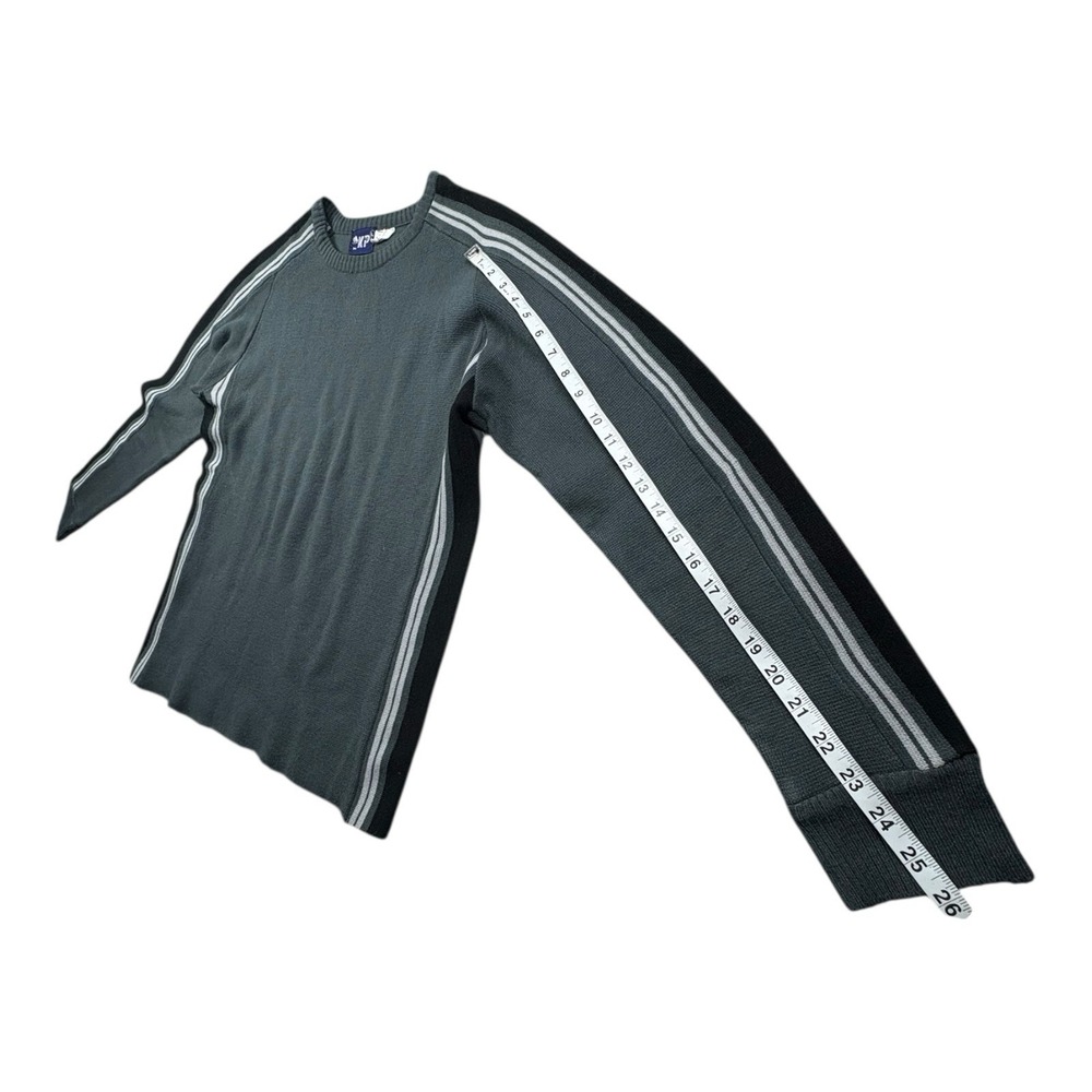 Vintage KP Korea Knit Sweater Green Gray‎ Striped Long Sleeve Size L - Picture 7 of 7